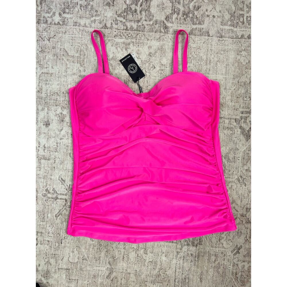Ruched Twist Front Tankini Swim Top Womens XXXL 3XL NWT Relleciga Neon Rose